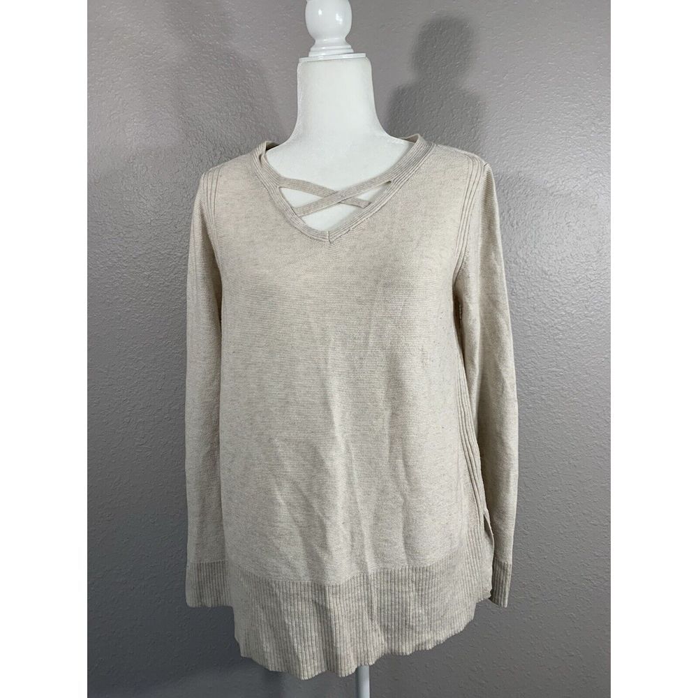 Relativity Women's Beige Tan‎ Wool Blend Sweater Size M Criss Cross Pattern